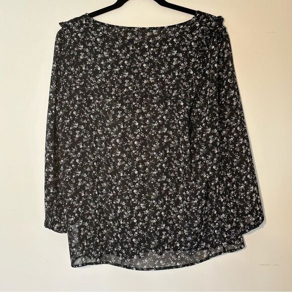GAP Women’s L Semi Sheer Chiffon Ruffle Long Sleeve Floral Blouse Top 3/4 Sleeve - Picture 10 of 10